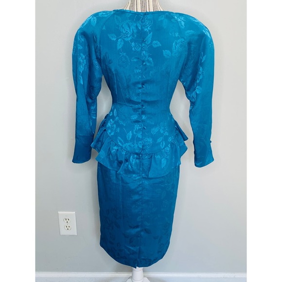 Vintage Justine Todd Floral Jacquard Peplum Sheath Dress Size 8 Cocktail Event - Picture 4 of 10